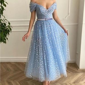 Teuta Matoshi Blue Hearty dress, Size 18.